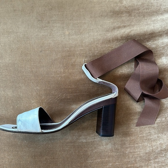 Italy made Genuine Leather Sandals with ribbon grosgrain to tie around ankle - Picture 3 of 13